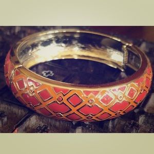 Enamel Orange and Red Geometric Boho Bangle